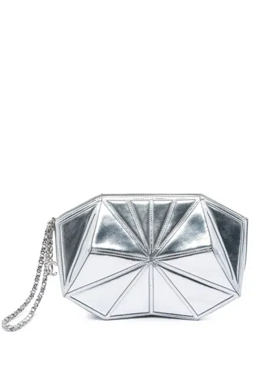 Pre-owned Chanel 2012 Metallic Lambskin Midnight Swim Wristlet Clutch Bag In Silver