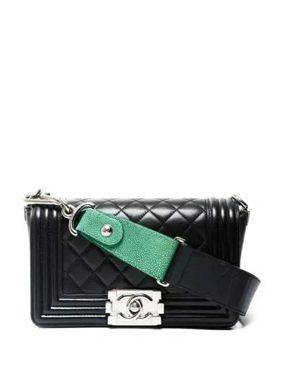 Pre-owned Chanel 2012 Mini Boy Stingray Quilted Shoulder Bag In Black