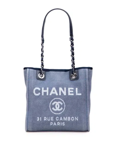 Pre-owned Chanel 2012 Mini Canvas Deauville Tote Bag In Blue