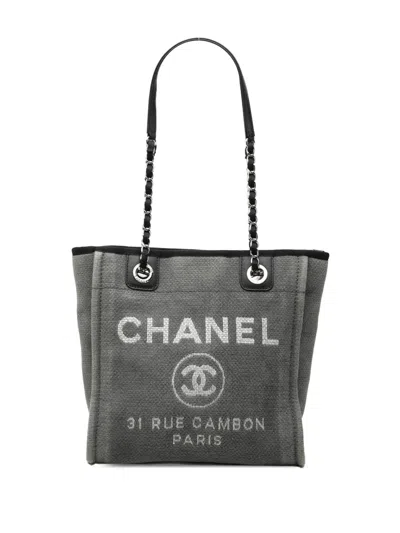 Pre-owned Chanel 2012 Mini Canvas Deauville Tote Bag In Gray
