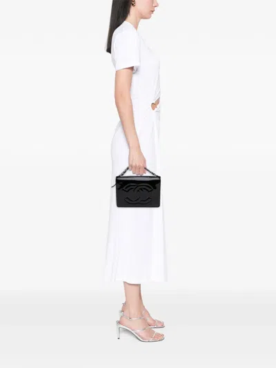 Pre-owned Chanel 2012 Mini Cc Patent Clutch With Chain Handbag In Black