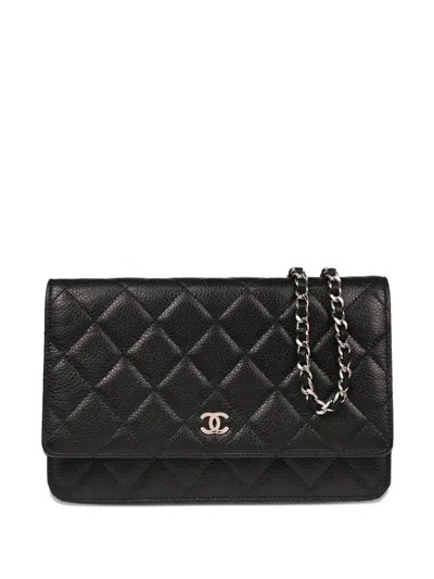 Pre-owned Chanel 2012 Mini Classic Wallet On Chain Shoulder Bag In Black