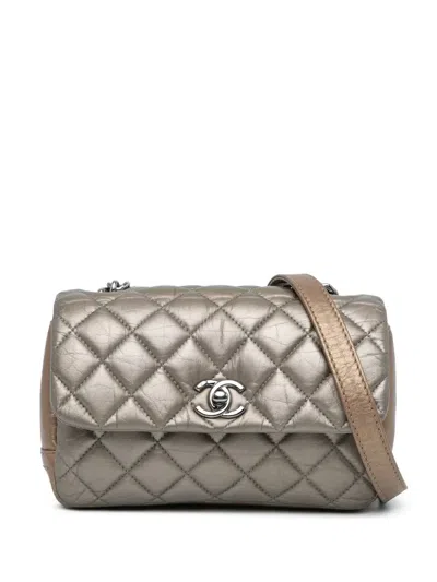 Pre-owned Chanel 2012 Mini Quilted Metallic Calfskin Lady Pearly Flap Crossbody Bag In Brown