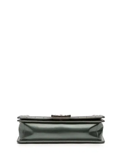 Pre-owned Chanel 2012 Old Medium Metallic Lambskin Boy Reverso Flap Crossbody Bag In Green