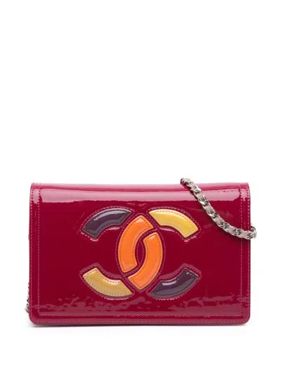 Pre-owned Chanel 2012 Patent Cc Lipstick Wallet On Chain Crossbody Bag In Pink