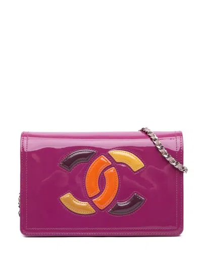 Pre-owned Chanel 2012 Patent Cc Lipstick Wallet On Chain Crossbody Bag In Purple