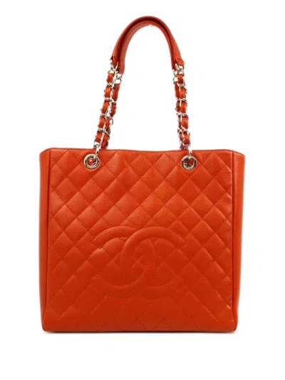 Pre-owned Chanel 2012 Petite Shopping Tote Bag In Orange