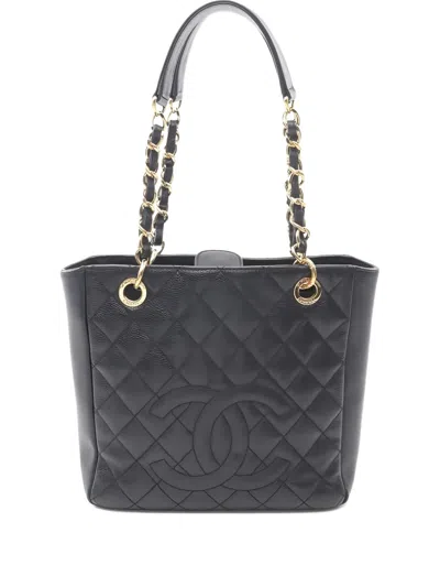 Pre-owned Chanel 2012 Pst Petite Shopping Tote Quilted Chain-strap Bag In Black