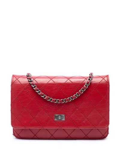 Pre-owned Chanel 2012 Quilted Aged Calfskin Reissue 2.55 Wallet On Chain Crossbody Bag In Red