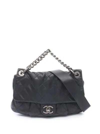 Pre-owned Chanel 2012 Quilted Calfskin Coco Pleats Messenger Bag Satchel In Black