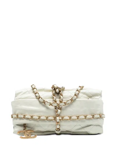 Pre-owned Chanel 2012 Quilted Calfskin Midnight Swim Baluchon Bag Shoulder Bag In White