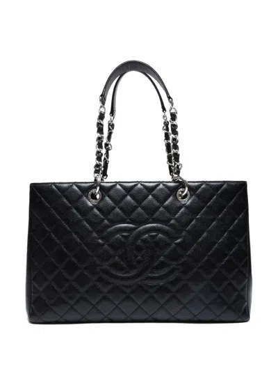 Pre-owned Chanel 2012 Quilted Chain Tote Bag In Black