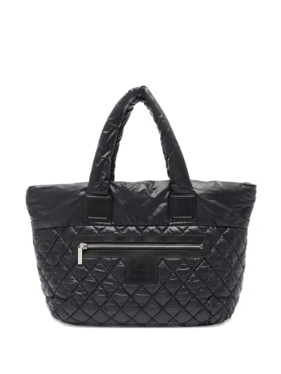 Pre-owned Chanel 2012 Quilted Coco Coon Mm Tote Bag In Black