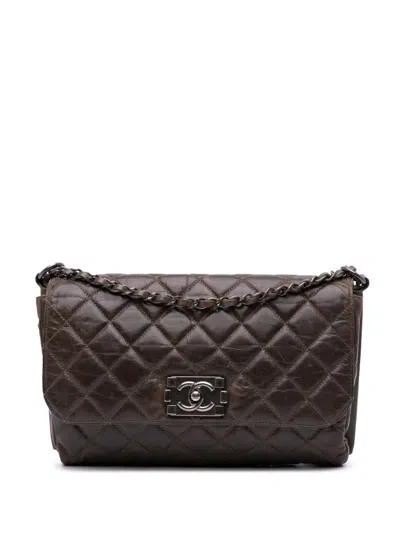 Pre-owned Chanel 2012 Quilted Glazed Calfskin Soft Boy Flap Shoulder Bag In Brown