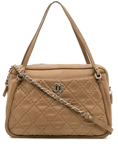 Pre-owned Chanel 2012 Quilted Iridescent Calfskin Relax Cc Satchel In Brown