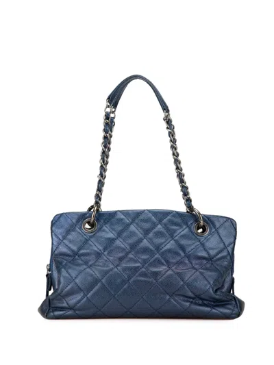 Pre-owned Chanel 2012 Quilted Iridescent Caviar Chic Shopping Tote Bag In Blue