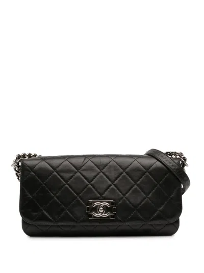 Pre-owned Chanel 2012 Quilted Lambskin Boy Accordion Flap Crossbody Bag In Black
