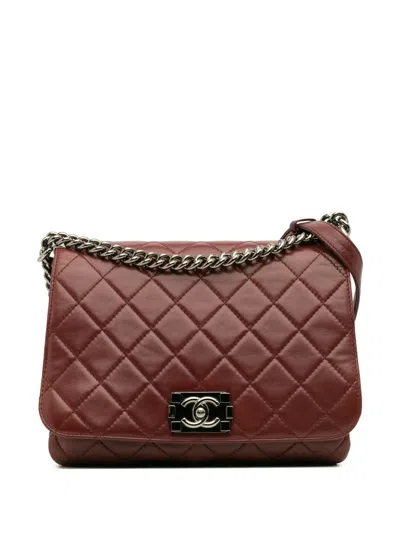 Pre-owned Chanel 2012 Quilted Lambskin Boy Three Compartment Flap Crossbody Bag In Red