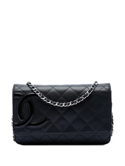 Pre-owned Chanel 2012 Quilted Lambskin Cambon Ligne Wallet On Chain Crossbody Bag In Black