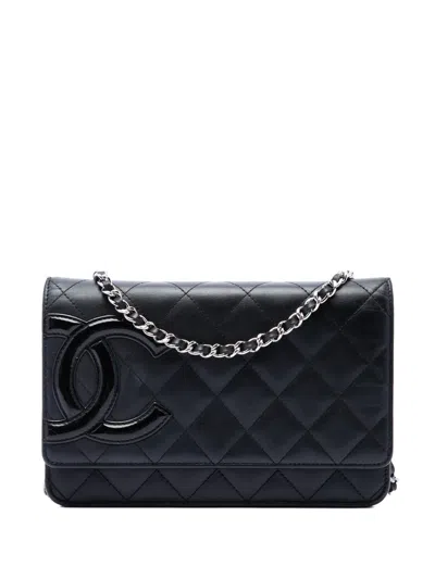 Pre-owned Chanel 2012 Quilted Lambskin Cambon Ligne Wallet On Chain Crossbody Bag In Black