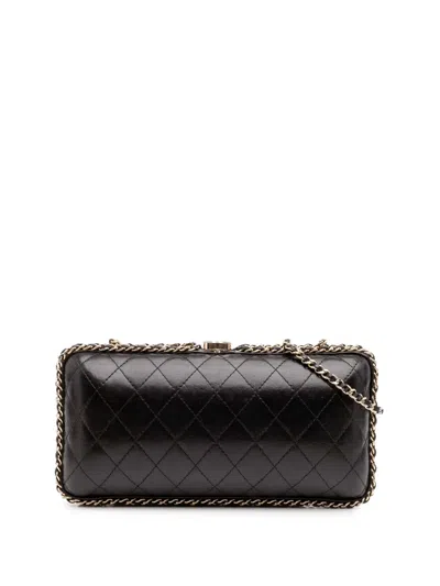 Pre-owned Chanel 2012 Quilted Lambskin Chain Around Clutch Crossbody Bag In Black