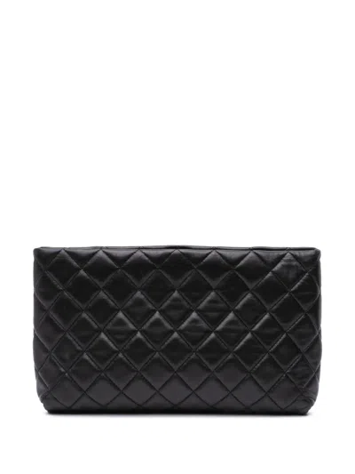Pre-owned Chanel 2012 Quilted Lambskin Kiss Lock Clutch Bag In Black