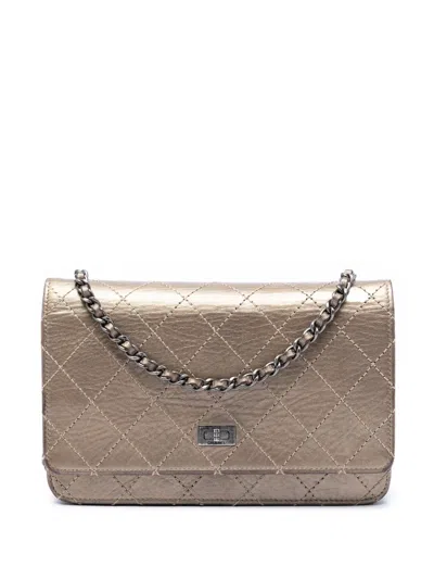 Pre-owned Chanel 2012 Quilted Metallic Aged Calfskin Reissue 2.55 Wallet On Chain Clutch Bag In Brown