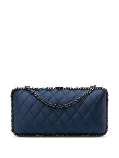 Pre-owned Chanel 2012 Quilted Satin Chain Around Clutch Crossbody Bag In Blue