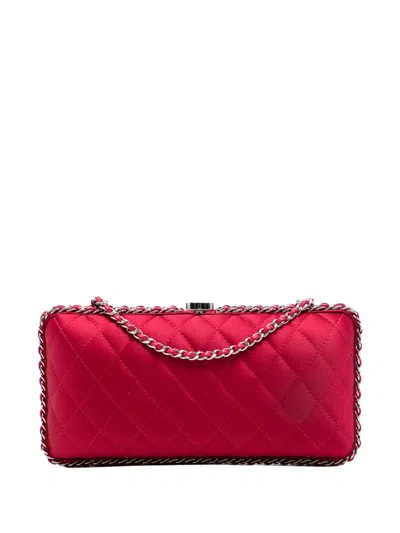 Pre-owned Chanel 2012 Quilted Satin Chain Around Clutch With Chain Crossbody Bag In Pink