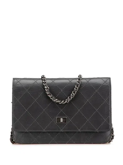 Pre-owned Chanel 2012 Reissue 2.55 Stitched Calfskin Wallet On Chain Crossbody Bag In Grey