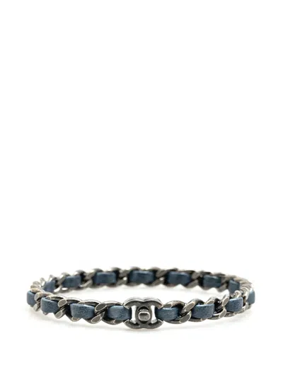 Pre-owned Chanel 2012 Silver Plated Leather Woven Chain Cc Turnlock Bracelet Costume Bracelet
