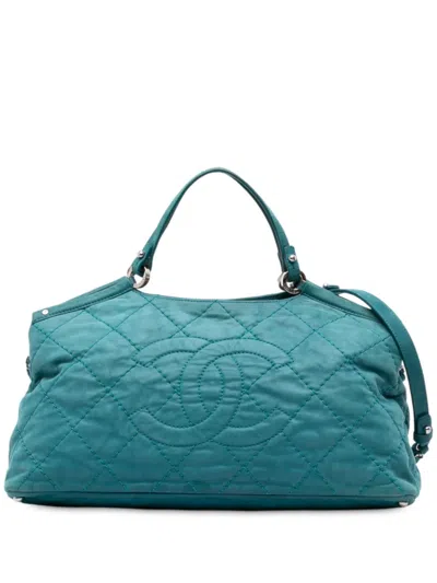 Pre-owned Chanel 2012 Small Iridescent Calfskin Sea Hit Tote Satchel In Blue