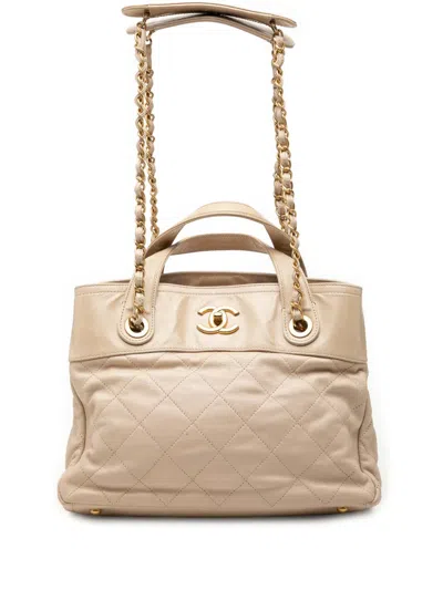 Pre-owned Chanel 2012 Small Quilted Calfskin In The Mix Satchel In Neutral