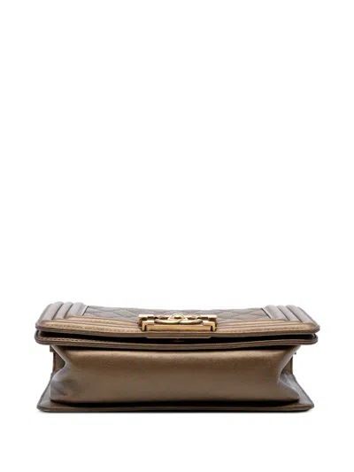 Pre-owned Chanel 2012 Small Quilted Metallic Calfskin Boy Flap Crossbody Bag In Brown