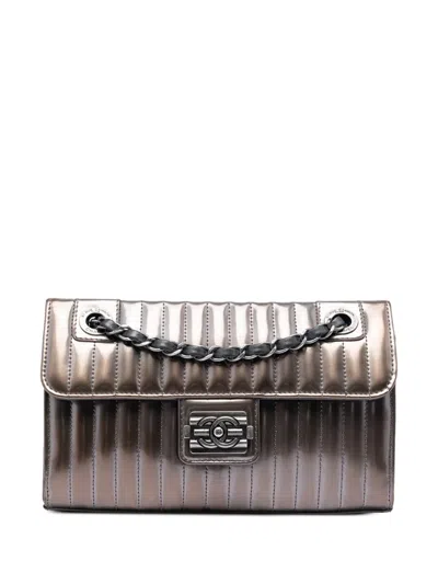 Pre-owned Chanel 2012 Small Vertical Quilted Patent Maharaja Express Flap Shoulder Bag In Gray