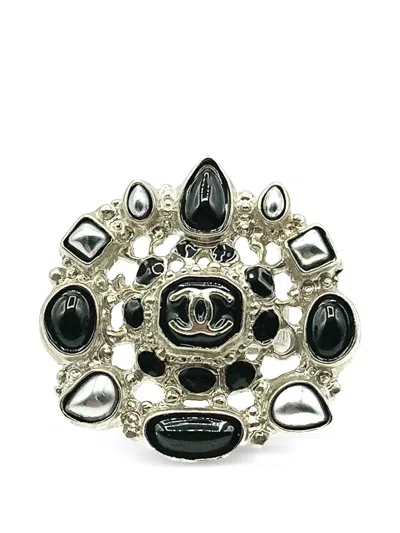 Pre-owned Chanel 2012 Statement Logo Ring In Silver