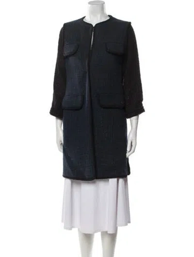 Pre-owned Chanel 2012 Tweed Coat In Blue