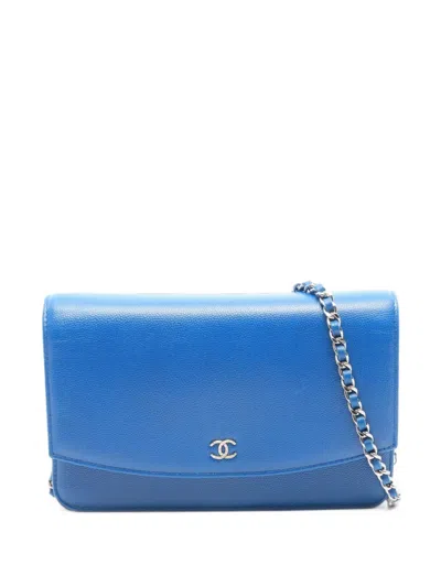 Pre-owned Chanel 2012 Wallet On Chain Mini Bag In Blue