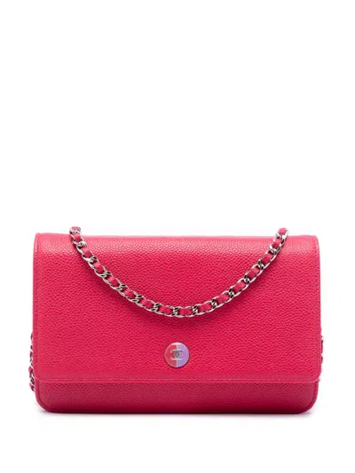 Pre-owned Chanel 2012-2013 Caviar Bicolor Cc Wallet On Chain Crossbody Bag In Pink