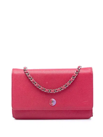 Pre-owned Chanel 2012-2013 Caviar Bicolor Cc Wallet On Chain Crossbody Bag In Pink