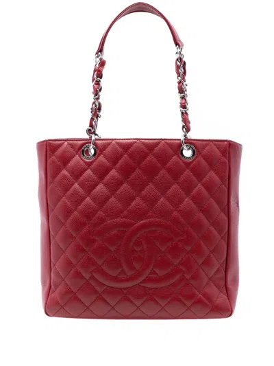 Pre-owned Chanel 2012-2013 Caviar Vertical Grand Shopping Tote Bag In Red