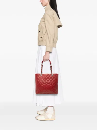 Pre-owned Chanel 2012-2013 Caviar Vertical Grand Shopping Tote Bag In Red