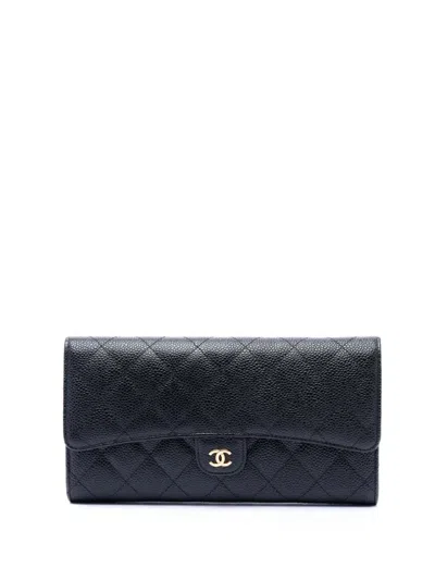Pre-owned Chanel 2012-2013 Cc Caviar Classic Flap Wallet Long Wallets In Black