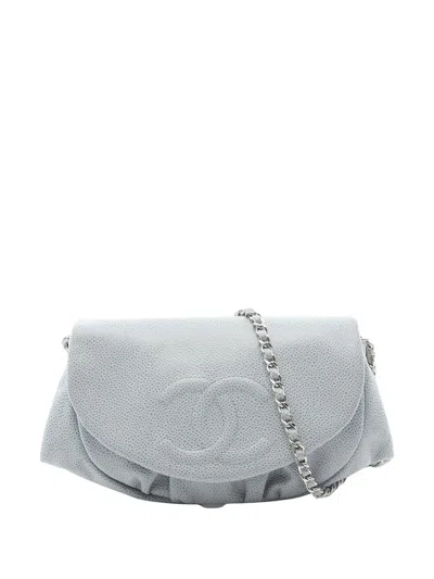 Pre-owned Chanel 2012-2013 Cc Caviar Half Moon Wallet On Chain Crossbody Bag In Blue