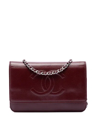 Pre-owned Chanel 2012-2013 Cc Caviar Wallet On Chain Crossbody Bag In Red