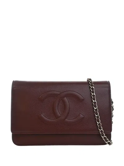 Pre-owned Chanel 2012-2013 Cc Caviar Wallet On Chain Crossbody Bag In Red