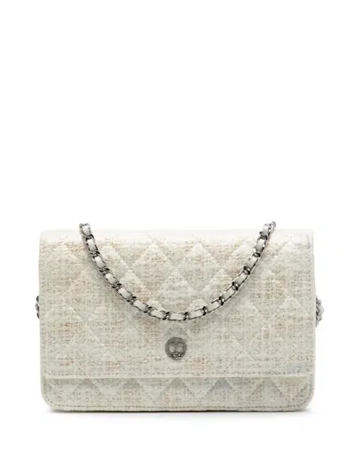 Pre-owned Chanel 2012-2013 Cc Coated Tweed Wallet On Chain Crossbody Bag In Brown