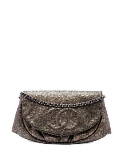 Pre-owned Chanel 2012-2013 Cc Metallic Caviar Half Moon Wallet On Chain Crossbody Bag In Gold