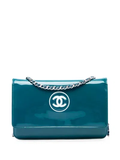 Pre-owned Chanel 2012-2013 Cc Patent Wallet On Chain Crossbody Bag In Blue
