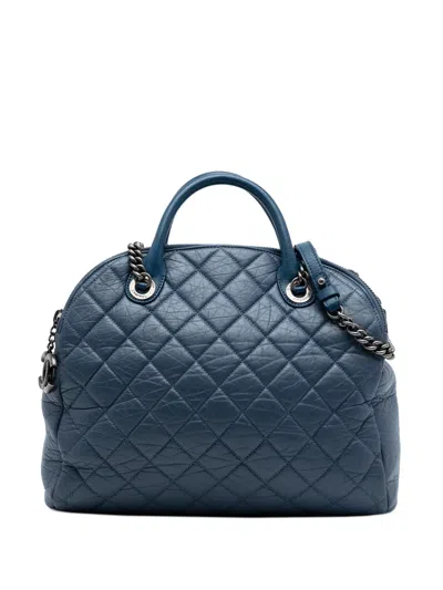 Pre-owned Chanel 2012-2013 Cc Quilted Aged Calfskin Bowling Bag Satchel In Blue